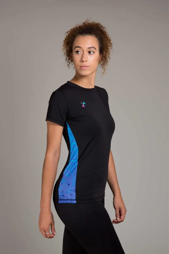 Black blue t shirt for women - fitness clothes for women - yoga exercise gear