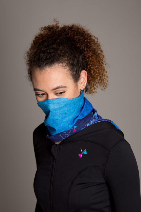 I-Spy Snoods and headband - model showing blue version