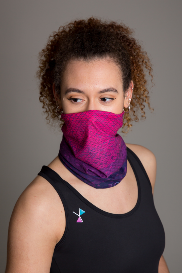 I-Spy Snoods and headband - model showing pink version front
